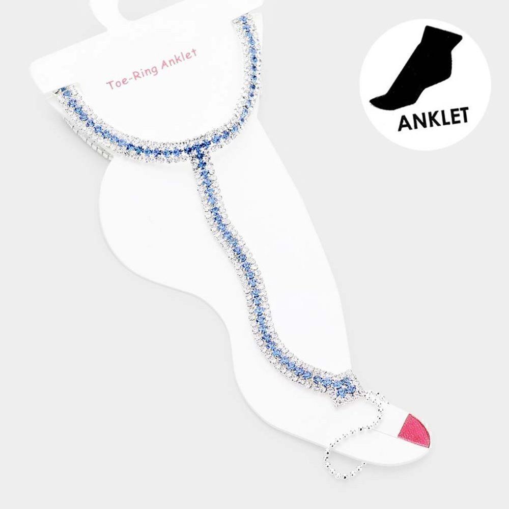 Anklet Blue Rhinestone Silver Net Toe Ring